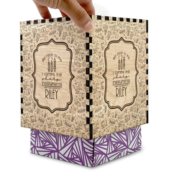 Dental Hygienist Square Tissue Box Covers - Wood - with box