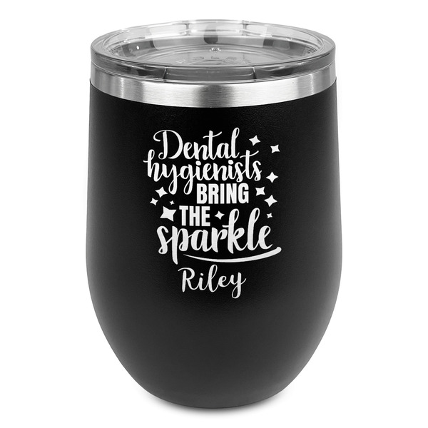 Custom Dental Hygienist Stemless Stainless Steel Wine Tumbler - Black - Double Sided (Personalized)
