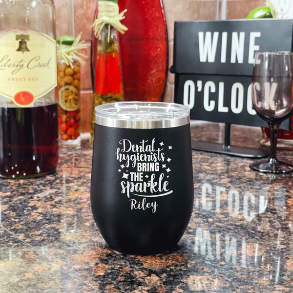 Dental Hygienist Stainless Wine Tumblers - Black - Double Sided - In Context
