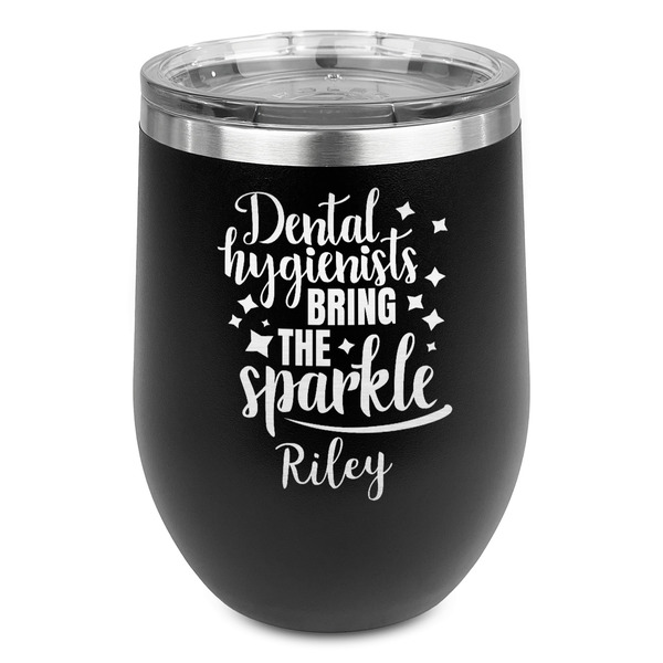 Custom Dental Hygienist Stemless Stainless Steel Wine Tumbler - Black - Single Sided (Personalized)