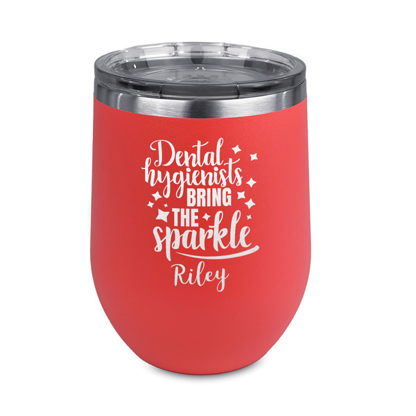 Custom Dental Hygienist Stemless Stainless Steel Wine Tumbler - Coral - Single Sided (Personalized)