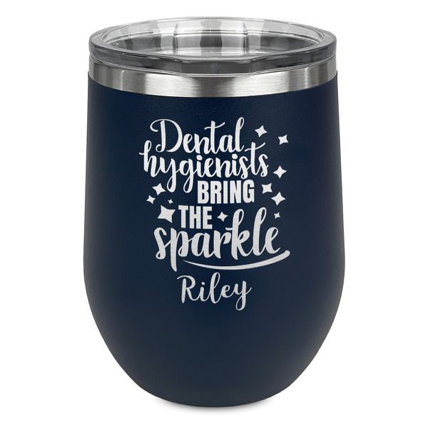 Dental Hygienist Stainless Wine Tumblers - Navy - Single Sided - Front
