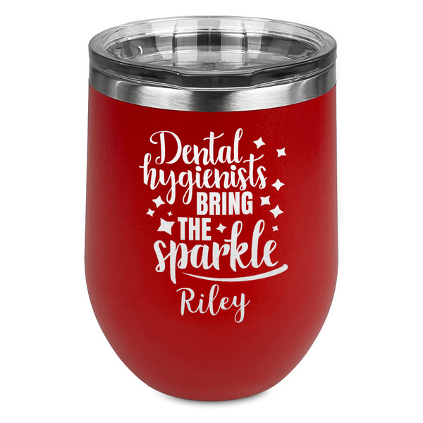 Custom Dental Hygienist Stemless Stainless Steel Wine Tumbler - Red - Double Sided (Personalized)