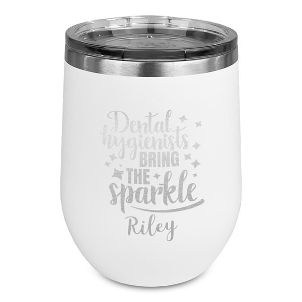 Custom Dental Hygienist Stemless Stainless Steel Wine Tumbler - White - Single Sided (Personalized)