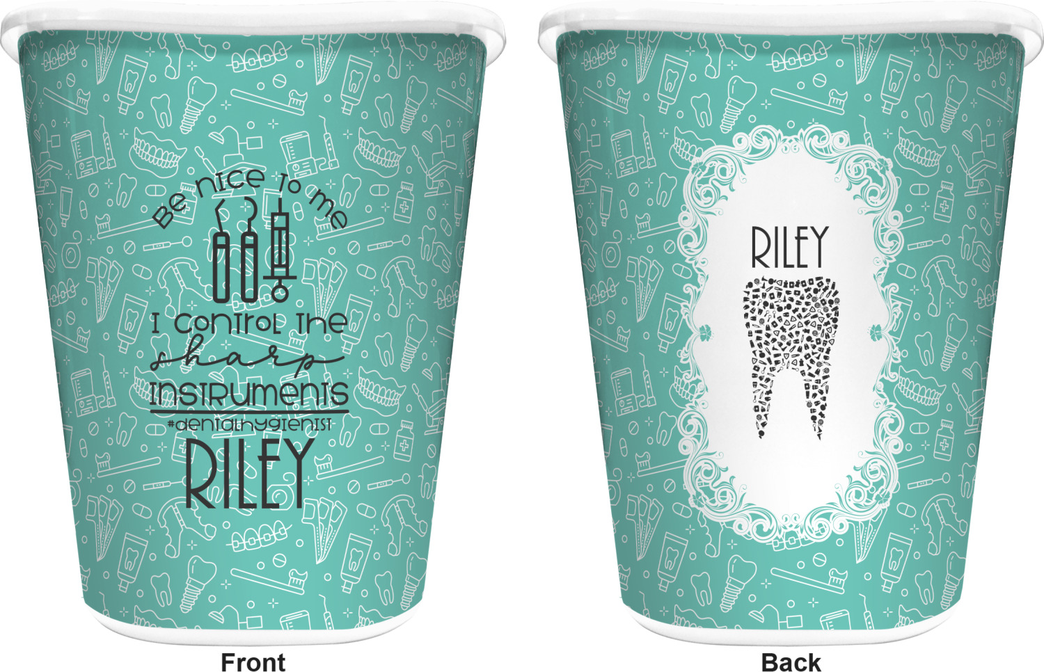 Dental Hygienist Waste Basket Double Sided (White) (Personalized