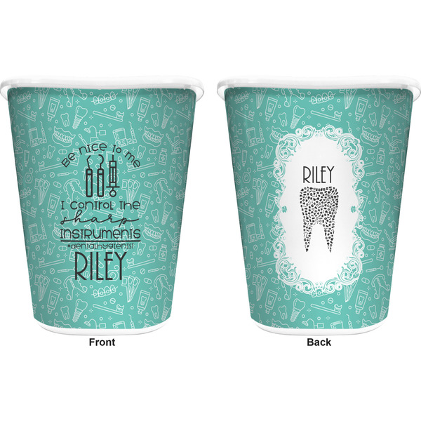 Dental Hygienist Trash Can White - Front and Back - Apvl