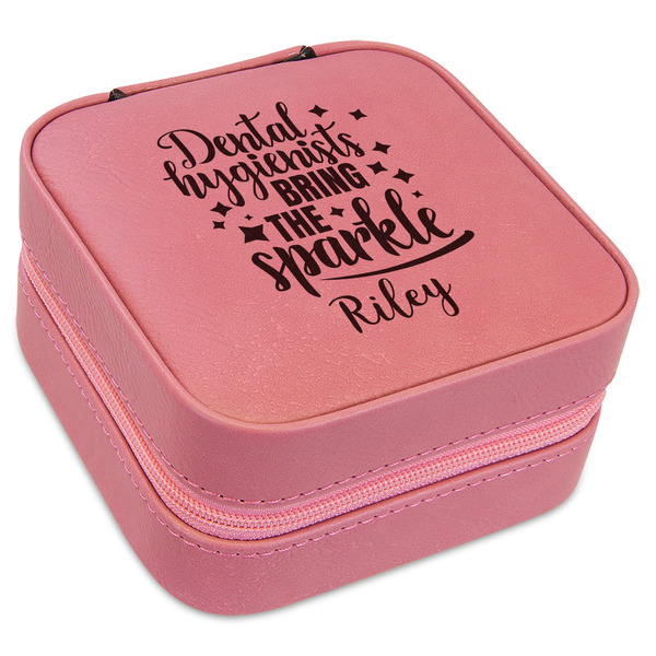 Custom Dental Hygienist Travel Jewelry Boxes - Pink Leather (Personalized)