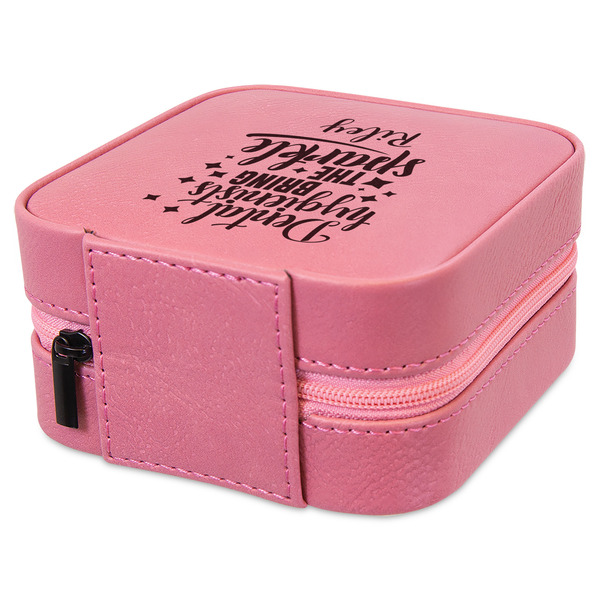 Dental Hygienist Travel Jewelry Boxes - Leather - Pink - View from Rear