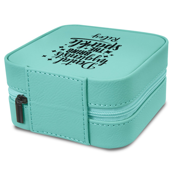 Dental Hygienist Travel Jewelry Boxes - Leather - Teal - View from Rear