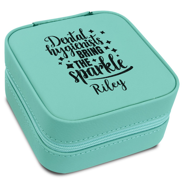 Custom Dental Hygienist Travel Jewelry Box - Teal Leather (Personalized)