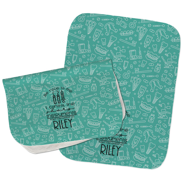 Dental Hygienist Two Rectangle Burp Cloths - Open & Folded