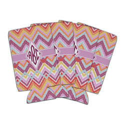 Ikat Chevron Can Cooler (16 oz) - Set of 4 (Personalized)