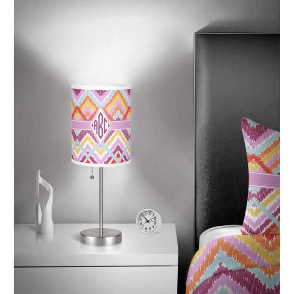 Ikat Chevron 7 inch drum lamp shade - in room