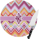 Ikat Chevron Round Glass Cutting Board - Small (Personalized)