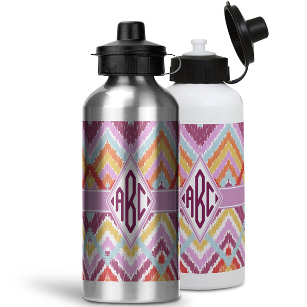 Ikat Chevron Aluminum Water Bottles - MAIN (white &silver)