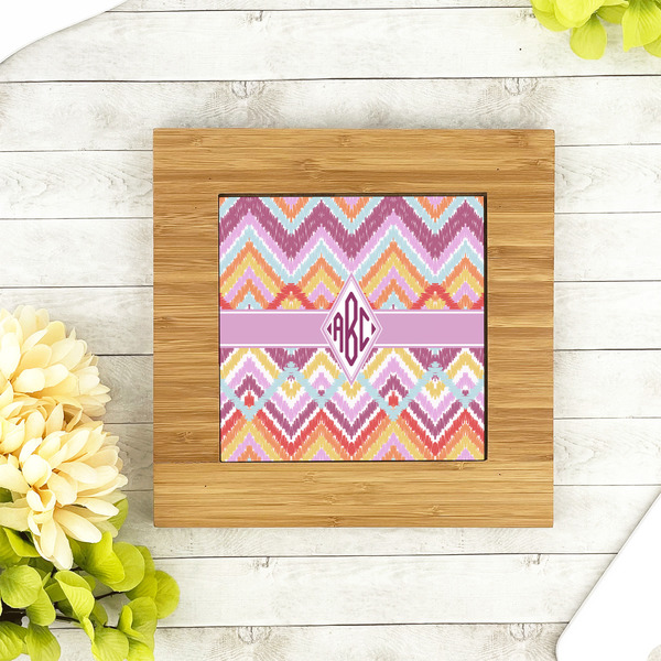Ikat Chevron Bamboo Trivet with 6" Tile - LIFESTYLE