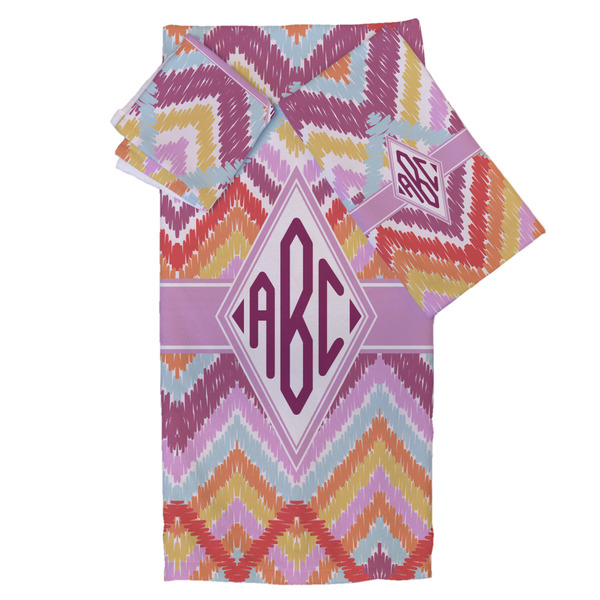 Custom Ikat Chevron Bath Towel Set - 3 Pcs (Personalized)