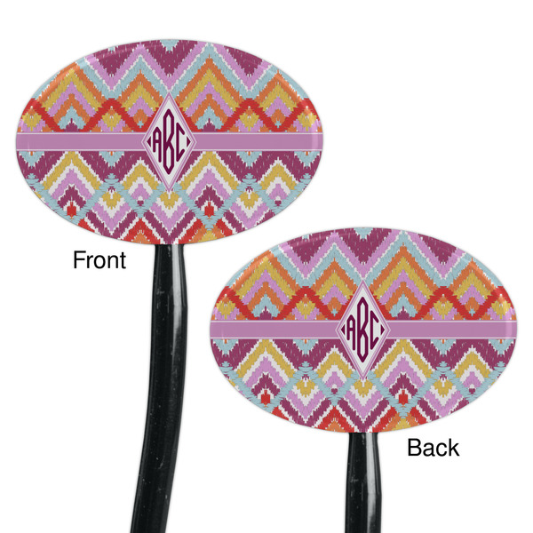 Ikat Chevron Black Plastic 7" Stir Stick - Double Sided - Oval - Front & Back