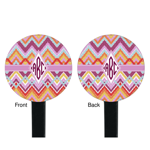 Ikat Chevron Black Plastic 7" Stir Stick - Double Sided - Round - Front & Back