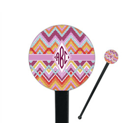Ikat Chevron 7" Round Plastic Stir Sticks - Black - Single Sided (Personalized)