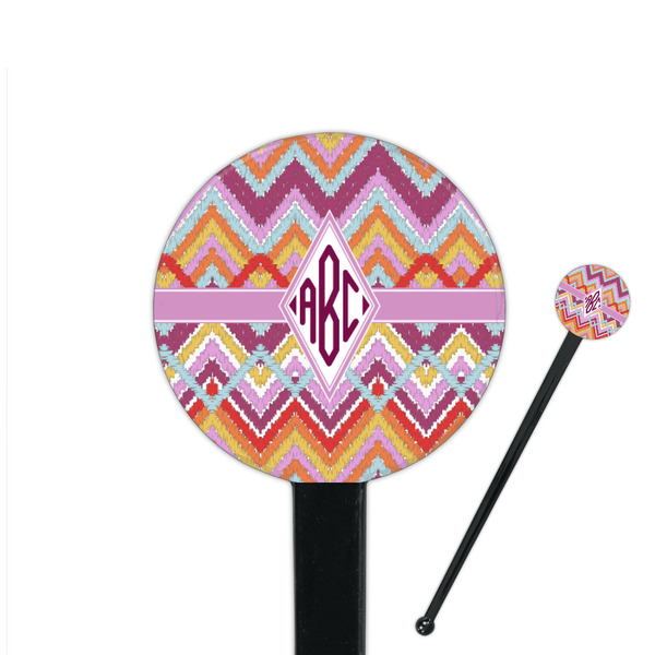 Custom Ikat Chevron 7" Round Plastic Stir Sticks - Black - Double Sided (Personalized)