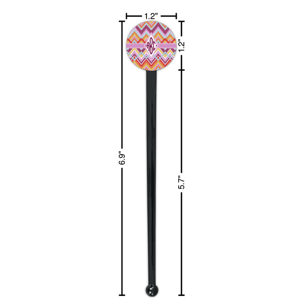 Ikat Chevron Black Plastic 7" Stir Stick - Round - Dimensions