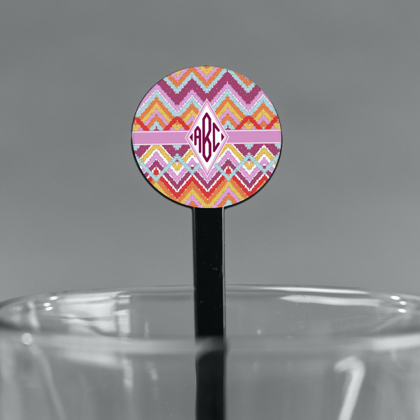 Ikat Chevron Black Plastic 7" Stir Stick - Round - Main