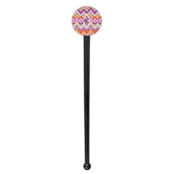 Ikat Chevron Black Plastic 7" Stir Stick - Round - Single Stick