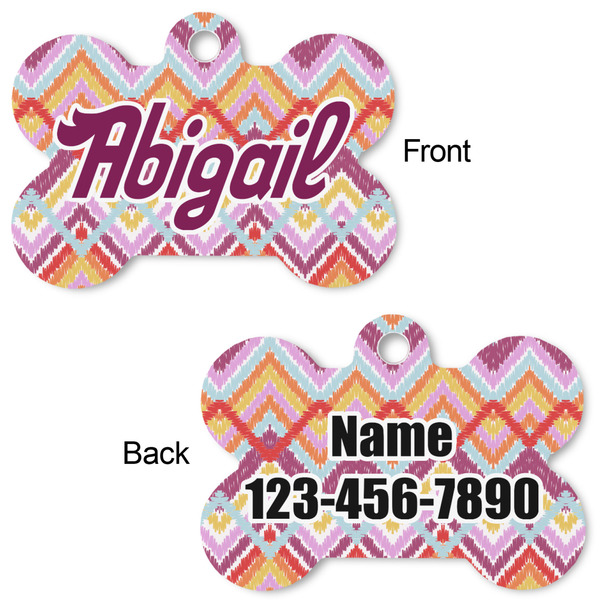 Ikat Chevron Bone Shaped Dog Tag - Front & Back