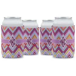 Ikat Chevron Can Cooler (12 oz) - Set of 4 w/ Monogram