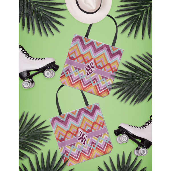 Ikat Chevron Canvas Tote Lifestyle Front and Back- 13x13
