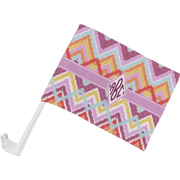 Custom Ikat Chevron Car Flag - Small w/ Monogram