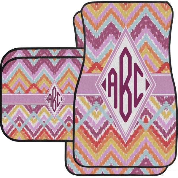 Custom Ikat Chevron Car Floor Mats Set - 2 Front & 2 Back (Personalized)
