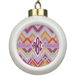 Ikat Chevron Ceramic Ball Ornament (Personalized)