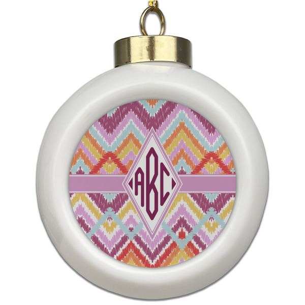 Custom Ikat Chevron Ceramic Ball Ornament (Personalized)