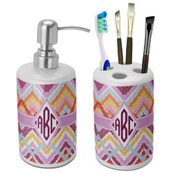 Ikat Chevron Ceramic Bathroom Accessories Set (Personalized)