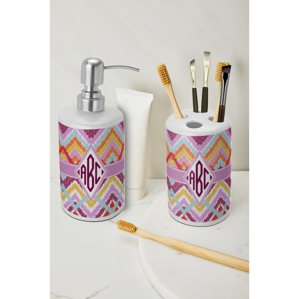 Ikat Chevron Ceramic Bathroom Accessories - LIFESTYLE (toothbrush holder & soap dispenser)