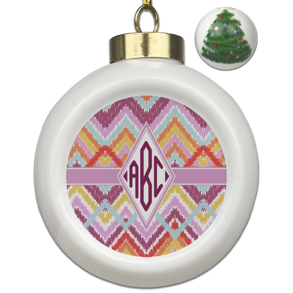 Custom Ikat Chevron Ceramic Ball Ornament - Christmas Tree (Personalized)