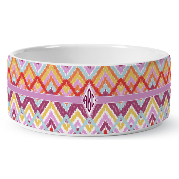 Ikat Chevron Ceramic Dog Bowl - Medium - Front