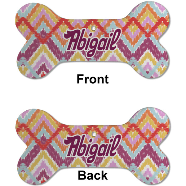 Ikat Chevron Ceramic Flat Ornament - Bone Front & Back (APPROVAL)