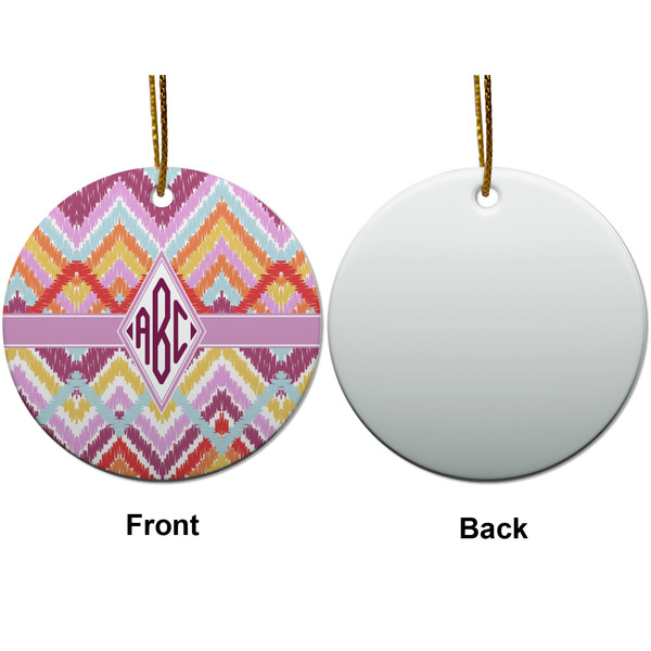 Ikat Chevron Ceramic Flat Ornament - Circle Front & Back (APPROVAL)