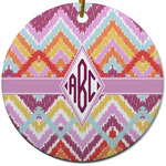 Ikat Chevron Round Ceramic Ornament w/ Monogram