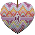 Ikat Chevron Heart Ceramic Ornament w/ Monogram