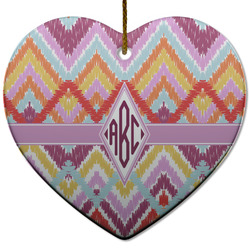 Ikat Chevron Heart Ceramic Ornament w/ Monogram