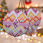 Ikat Chevron Ceramic Ornament w/ Monogram