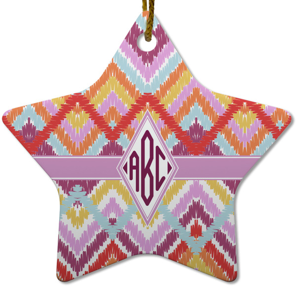 Custom Ikat Chevron Star Ceramic Ornament w/ Monogram