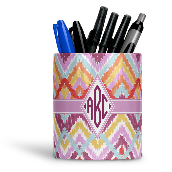 Custom Ikat Chevron Ceramic Pen Holder