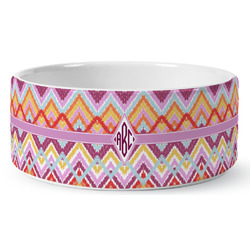 Ikat Chevron Ceramic Dog Bowl - Medium (Personalized)