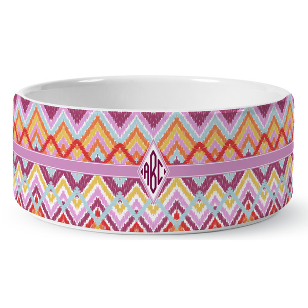 Custom Ikat Chevron Ceramic Dog Bowl (Personalized)