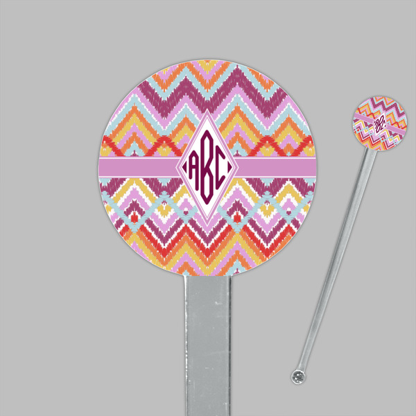 Ikat Chevron Clear Plastic 7" Stir Stick - Round - Closeup